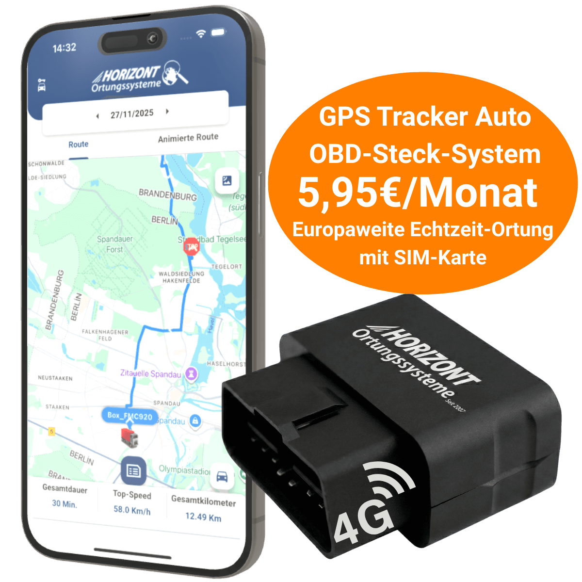 GPS Tracker OBD Model – 4G LTE Plug & Play für PKW & Transporter | Queclink GV500CG - GPS Tracker für Fahrzeuge